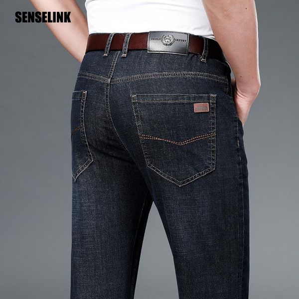 

men's jeans business classic brand casual fashion trousers slim denim overalls pants men, Blue