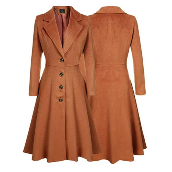 

women's wool & blends long woolen coat female 2021 autumn winter fashion suit collar single-breasted slim tide h00293, Black