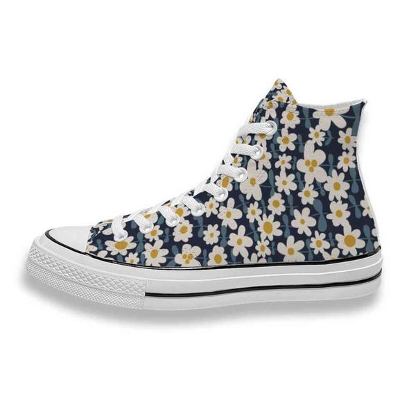 

custom printed simple cartoon white daisy flower sneakers high mens womens running shoes skateboard diy trainers canvas casual shoe, Black