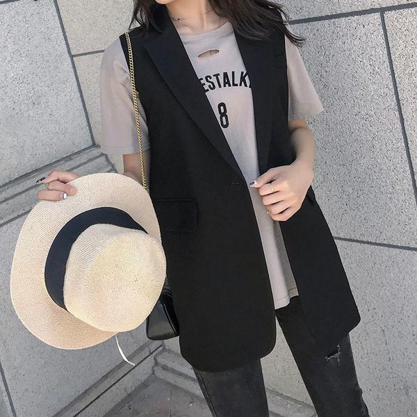 

women's vests arrival korean fashion jacket women coat single button sleeveless vest suit blazers and jackets black plus size coats y88, Black;white