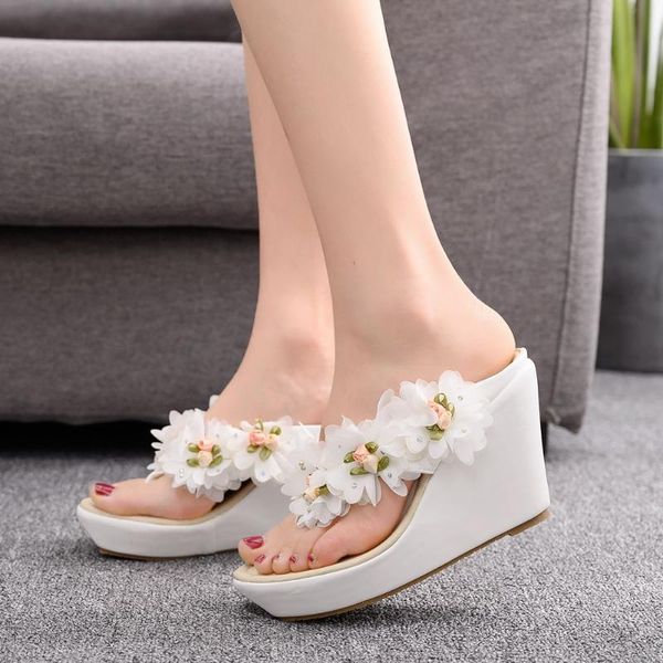 

slippers summer women flip flops design platform wedges casual high heels 9.5cm female sandals shoes slip on mules slides h0143, Black