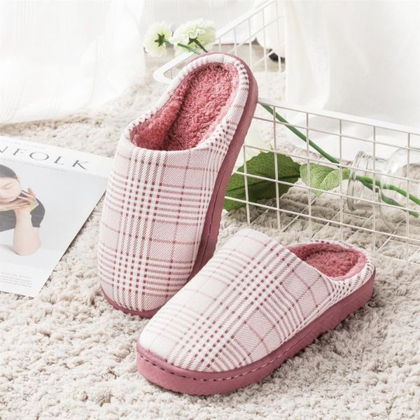

kushyshoo women slippers bedroom indoor simple plaid winter warm cotton couple home house shoes men, Black