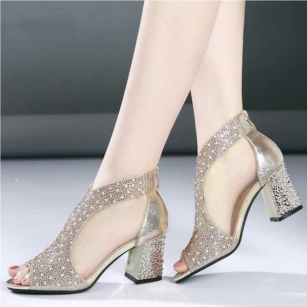 

slippers mode sandals of the women bling seven centimeters square in leap shoes wedding high diamond jump summer sandalia niee, Black