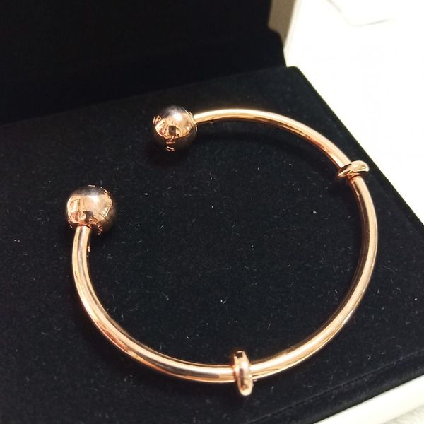 

S925 Sterling Silver Classic Open cuff Bracelet 18k Rose gold Fit Pandora Charms DIY Making Bead Bangle Gift For Women Jewelry with original box, Golden;silver