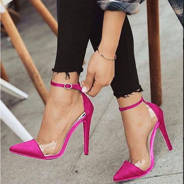 Sandálias ippeum women sapatos apontados de cor de dedo com correspondência transparente de estilete super alto tamanho 4-11