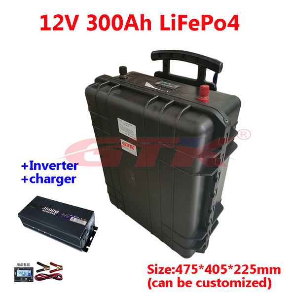 GTK LIFEPO4 12V Lithium-Batterie 300AH-BMS mit reinem Sinuswellen-Wechselrichter für UPS-RV-Solarenergie-Motorhäuser + Ladegerät