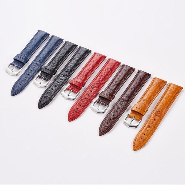 

watch bands fuyijia watchbands 18mm 20mm 22mm genuine leather band ostrich + cowhide strap pin buckle waterproof belt, Black;brown
