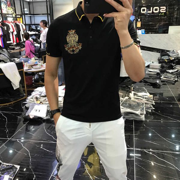

luxury embroidery men's polo shirts summer business casual polo lapel short sleeves brand male clothing 210527, White;black