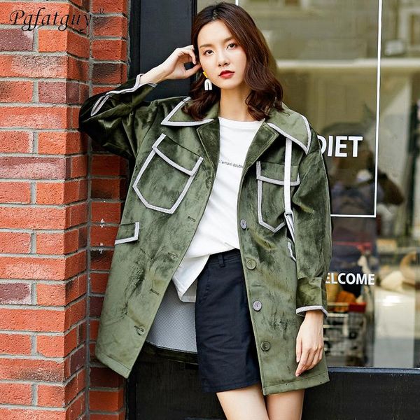 

women's trench coats women casual single breasted pocket green purple spring autumn 2021 arrival brand clothes overcoat long, Tan;black