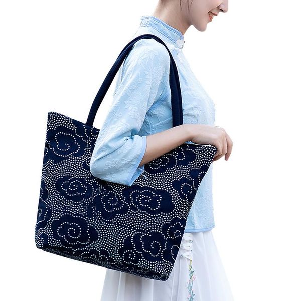 

evening bags tote bag shoulder women's female handbag canvas retro ethnic style floral blue graffiti