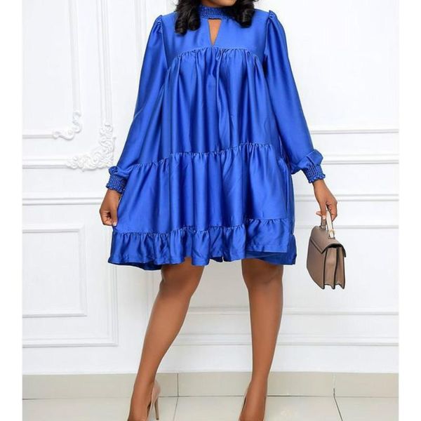 

plus size pleated dresses african long sleeve knee length woman dress summer fashion silk party robe africaine femme vestido ethnic clothing, Red