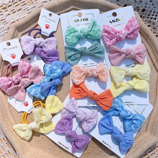 

hair accessories 1 pair korean cute children's hairpins sweet girl princess fashion colorful stripe fabric bow rubber band, Slivery;white