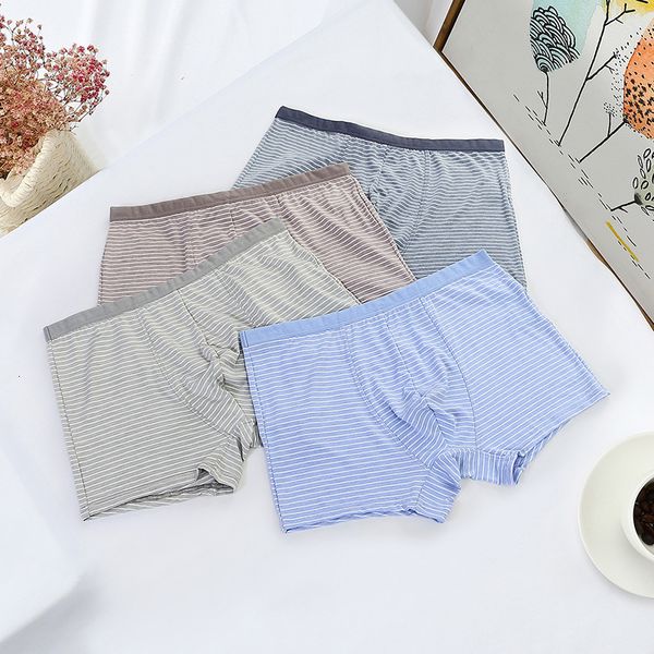 

simple and fashionable striped men's underwear middle waist thin edge elastic breathable traceless boxers, Black;white