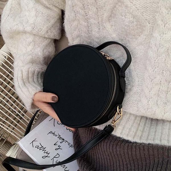 

shoulder bags women bag fashion ladies messenger youth waterproof handbag round simple female pu leather black