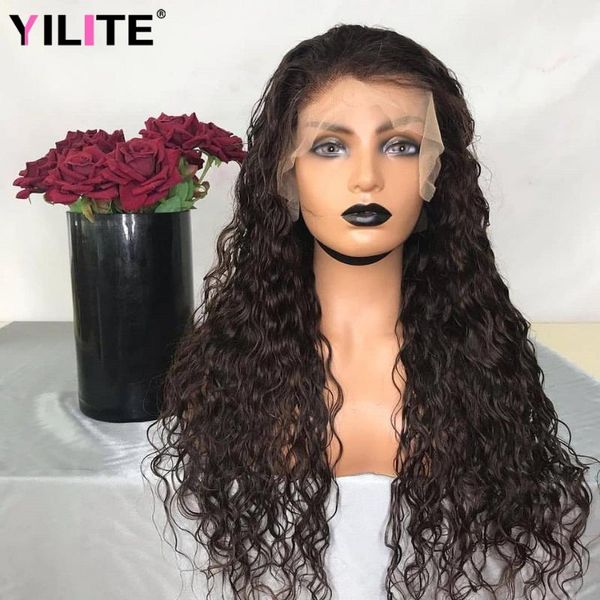 

lace frontal wigs brazilian water wave front human hair wig pre plucked curly closure for black women, Black;brown