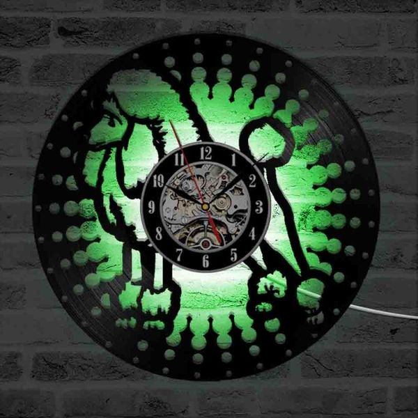 

wall clocks clock hollow poodle dog shape led lighting record modern art