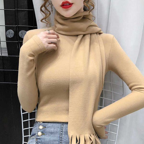

blouse women long sleeve turtleneck velour blouse shirt women scarf blusas mujer de moda women clothing d946 210602, White