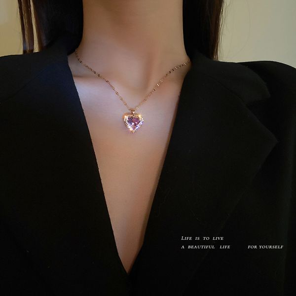 

designer necklace luxury chain titanium steel diamond inlaid love palace style heart-shaped crystal clavicle feminine temperament fashion ne, Silver