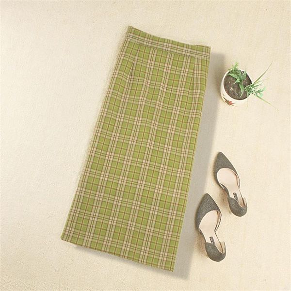 

skirts elegant plaid spring summer office lady lattice hip skirt high waist knee-length women split one-step y53, Black