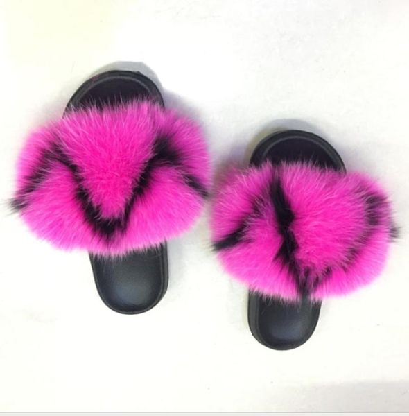 

women summer fur slippers slip on beach slides real flip flops cute outdoor big brand, Black