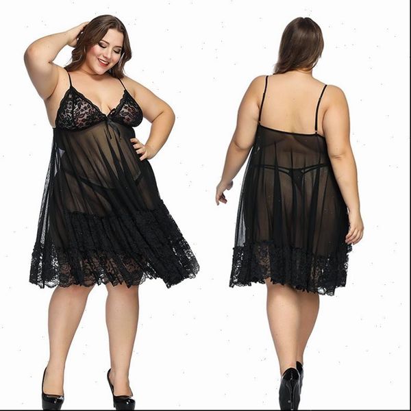 

6xxl plus size night dress women sleepwear lace v neck nightgown lingerie womens clothing see though gowns black, Black;red
