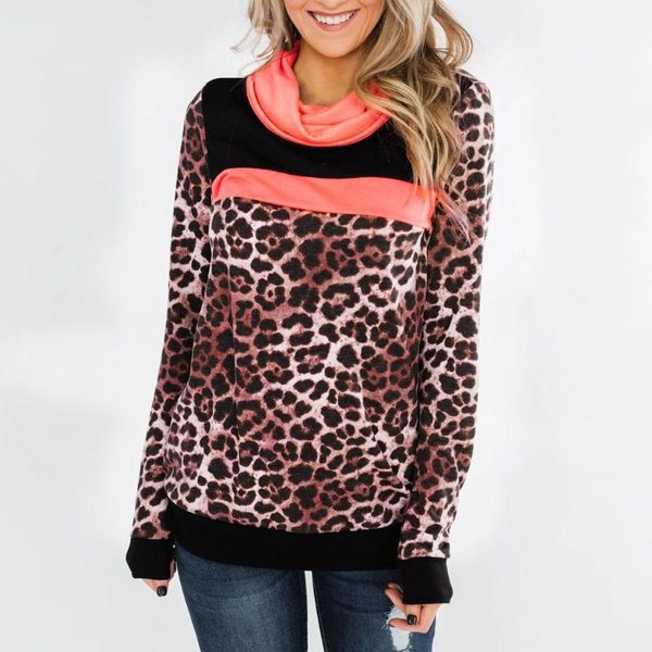 

women's hoodies & sweatshirts women sweatshirt autumn winter long sleeve loose leopard print splicing pullover female elegant, Black