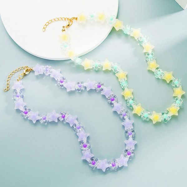 

chains punki resin transparent cute flower color five-pointed star necklace women's girl party jewelry 2021, Silver