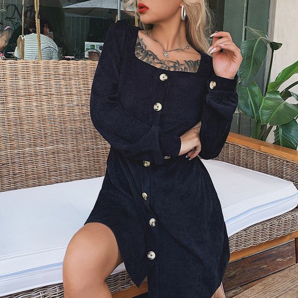 

2021nibber autumn simple harajuku pleated dress womens 2021fall winter club party night office leisure stretch slim mini dress mujer, Black;gray