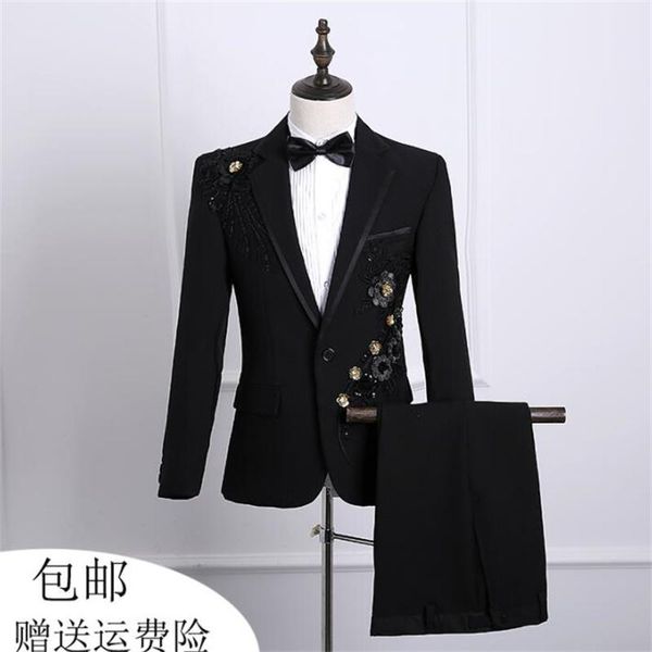

men's suits & blazers costume male suit mens singer host stage chorus master ceremonies dress trajes de hombre vestir italianos black, White;black