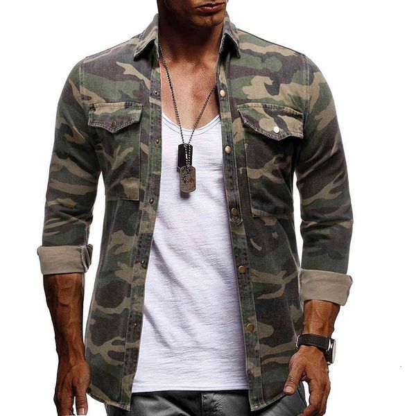 

men's casual shirts shirts men spring autumn camouflage denim shirt for man army green long sleeved loose jeans b sfws, White;black