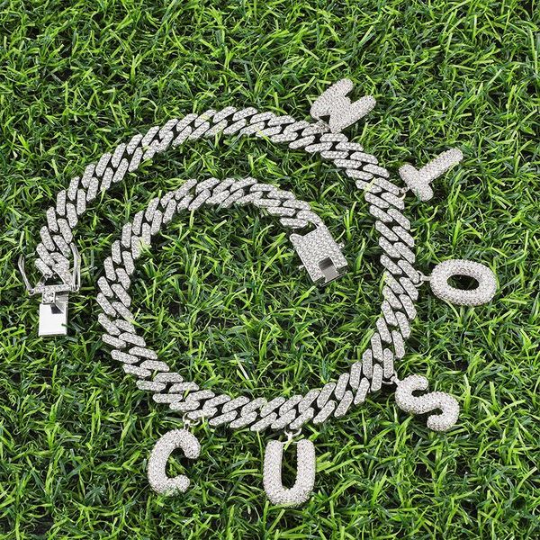 

pendant necklaces 14mm iced out cuban link chain custom letters necklace for men women jewelry aesthetic streetwear hip hop gift, Silver
