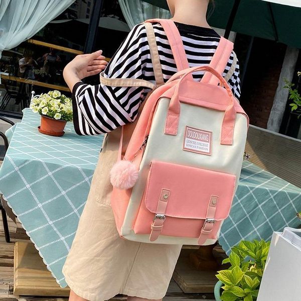 

school bags 5 pcs sets canvas for teenage girls women trend female backpack nylon child student shoulder bag