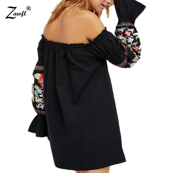 

casual dresses summer beach for women boho embroidery off the shoulder dress dp6x, Black;gray
