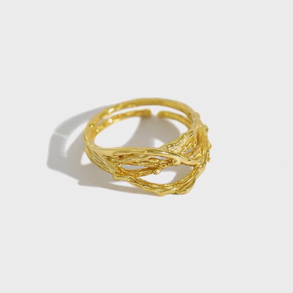 

july dream simple jewelry 925 sterling silver rings for women vintage chain style stackable elegant adjustable fine cluster, Golden;silver