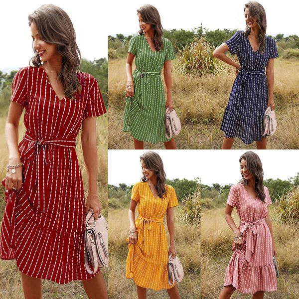 

skirt 2021 women's v-ne ice wrinkled stripe short sleeve light stitched, Black