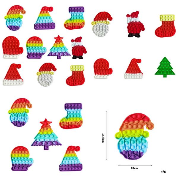 

14.5cm sensory fidget poo-its toys kids christmas gift rainbow xmas tree stocking santa clause hat gloves shape push bubble deskfinger puzzl