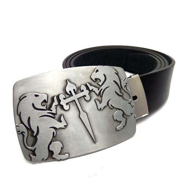 

belts designer vintage mens big buckle with knights templar of santiago lion cross metal belt black leather cowboy, Black;brown