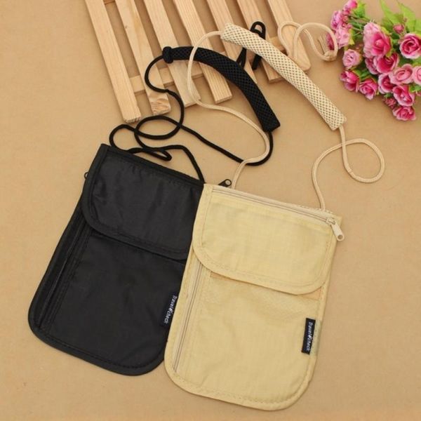 

card holders men women passport bag neck hanging travel cover wallet id holder storage money multifunction package, Brown;gray