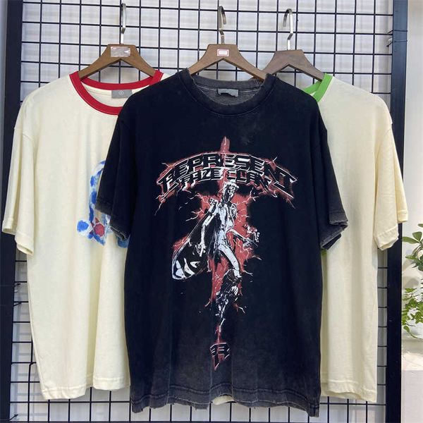 

men's t-shirts present short sleeve loose fit worn and damaged black electric rap casual youth t-shirt, White;black