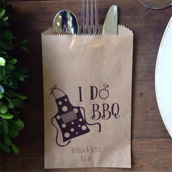 

gift wrap custom i do bbq wedding favor bags - engagment party favors printed paper utensil holders, silverware flatwear bag