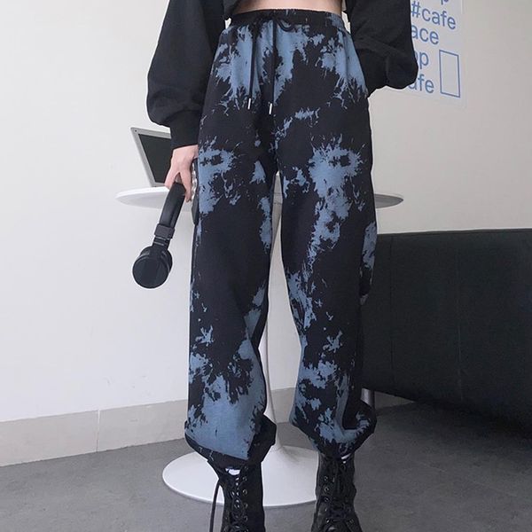 

high waist jogging printed womens pant loose sportwear trousers korean hip hop casual wide leg streetwear, Black;white