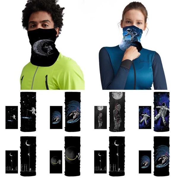 

scarves neck gaiter tube cycling scarf warmer headwear outdoor half face cover astronaut pattern polyester fashion bike headbands, Blue;gray