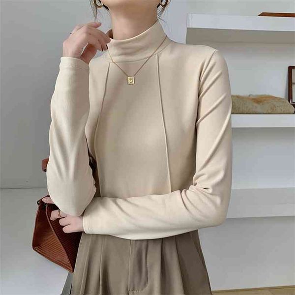 

apricot sweater winter women turtleneck long sleeve slim sweaters female solid warm double-faced fleece simple white 210601, White;black