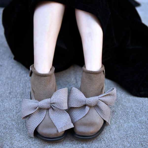 

boots artmu origional vintage butterfly-knot knitted ankle elastic socks genuine leather women handmade short, Black