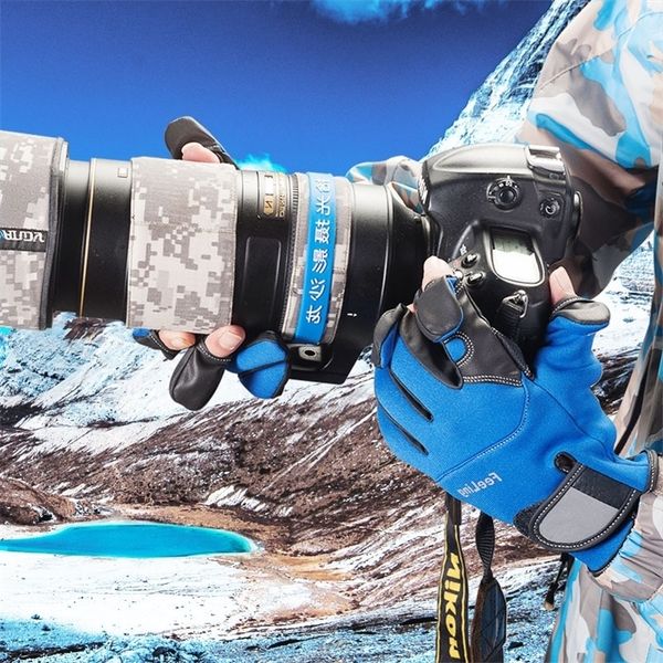 

outdoor fishing gloves slr pgraphy gloves men's and women's exposed three finger luya fishing equipment warm, Black