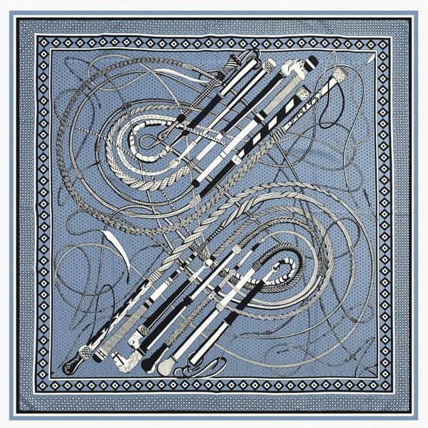 

scarves manual hand rolled 100% silk scarf women twill geometric belt square echarpes foulards femme wrap bandana hijab 90cm, Blue;gray