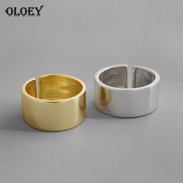

cluster rings oloey 100% real 925 sterling silver open for women korea simple smooth wide finger ring bague fine party jewelry ymr1014, Golden;silver