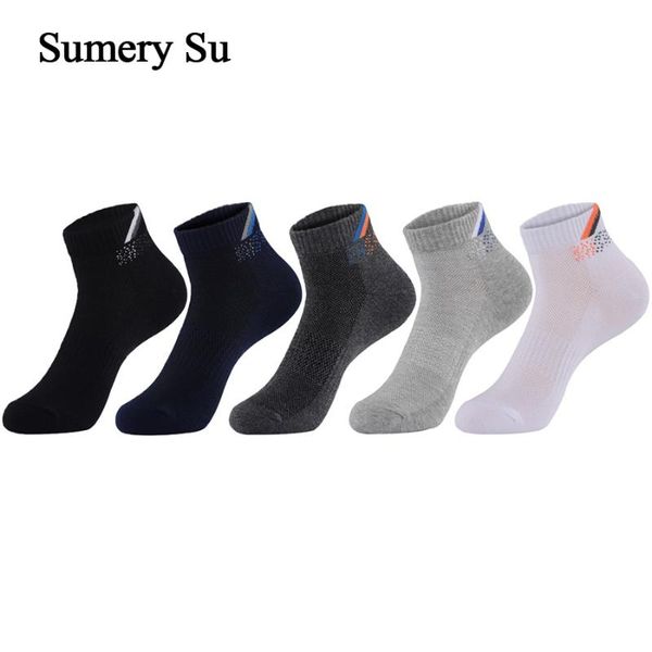 

men's socks running men short combed cotton casual outdoor mesh design compression ankle male 5 colors 1 pairs, Black