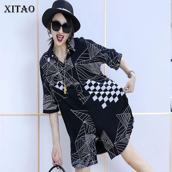 

women's blouses & shirts xitao vintage printed mid-length shirt korean style short sleeve womens and trend women clothes 2021 dmy4151, White