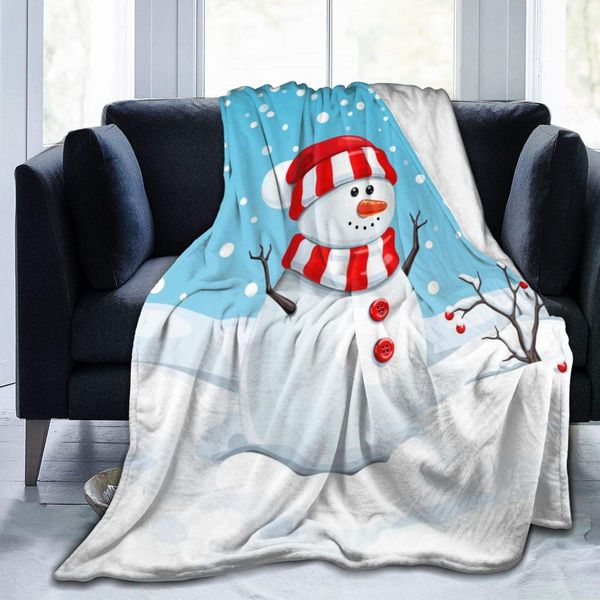

lovely christmas snowman super soft throw blanket 40"x50" lightweight fluffy flannel fleece blanket for couch bed sofa